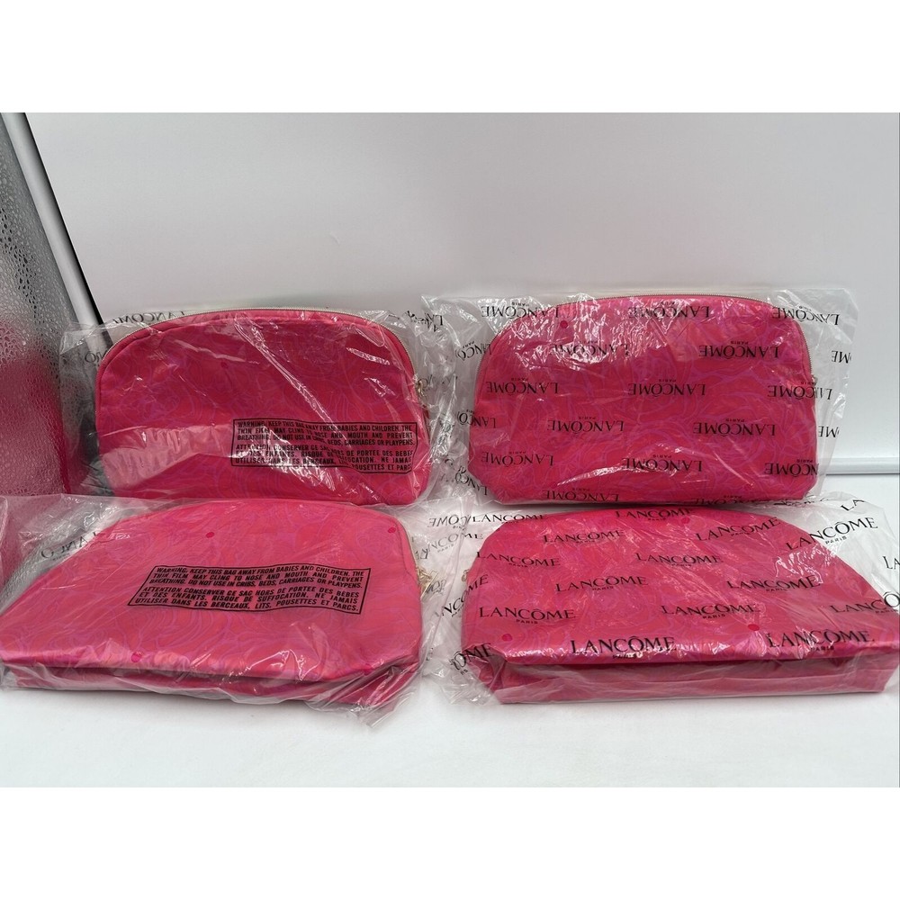 Lot Of 4 Lancome Paris Cosmetic Makeup Zipper Pouch Bag Pink rose design New